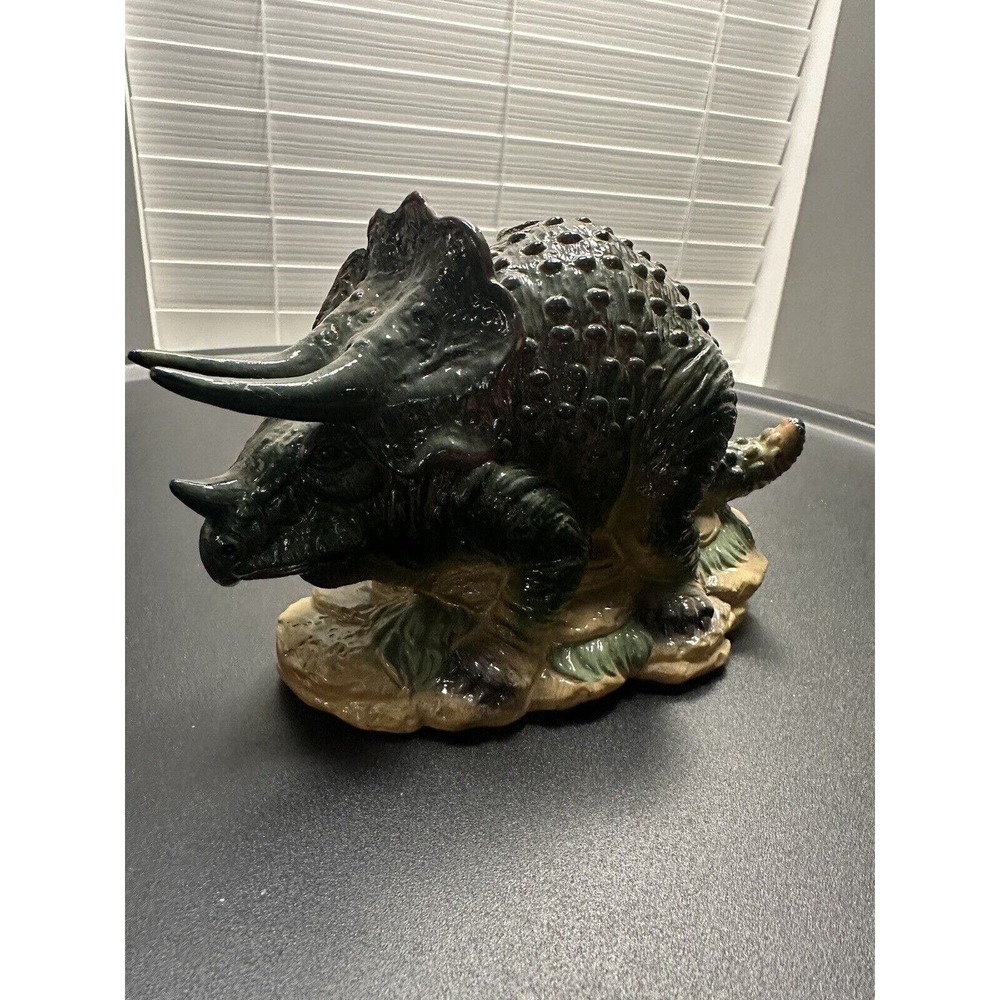 Vintage 1987 Small World Imports Dinosaur Plastic Bank 4" Triceratops